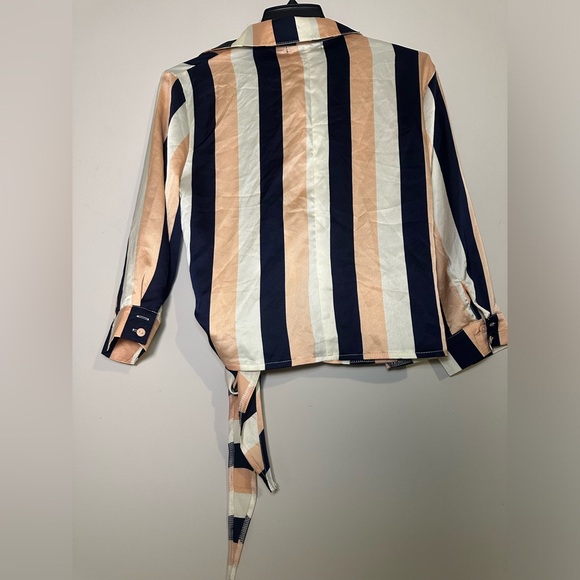NWT Missguided Wrap Tie Side Stripe Blouse - Picture 8 of 8